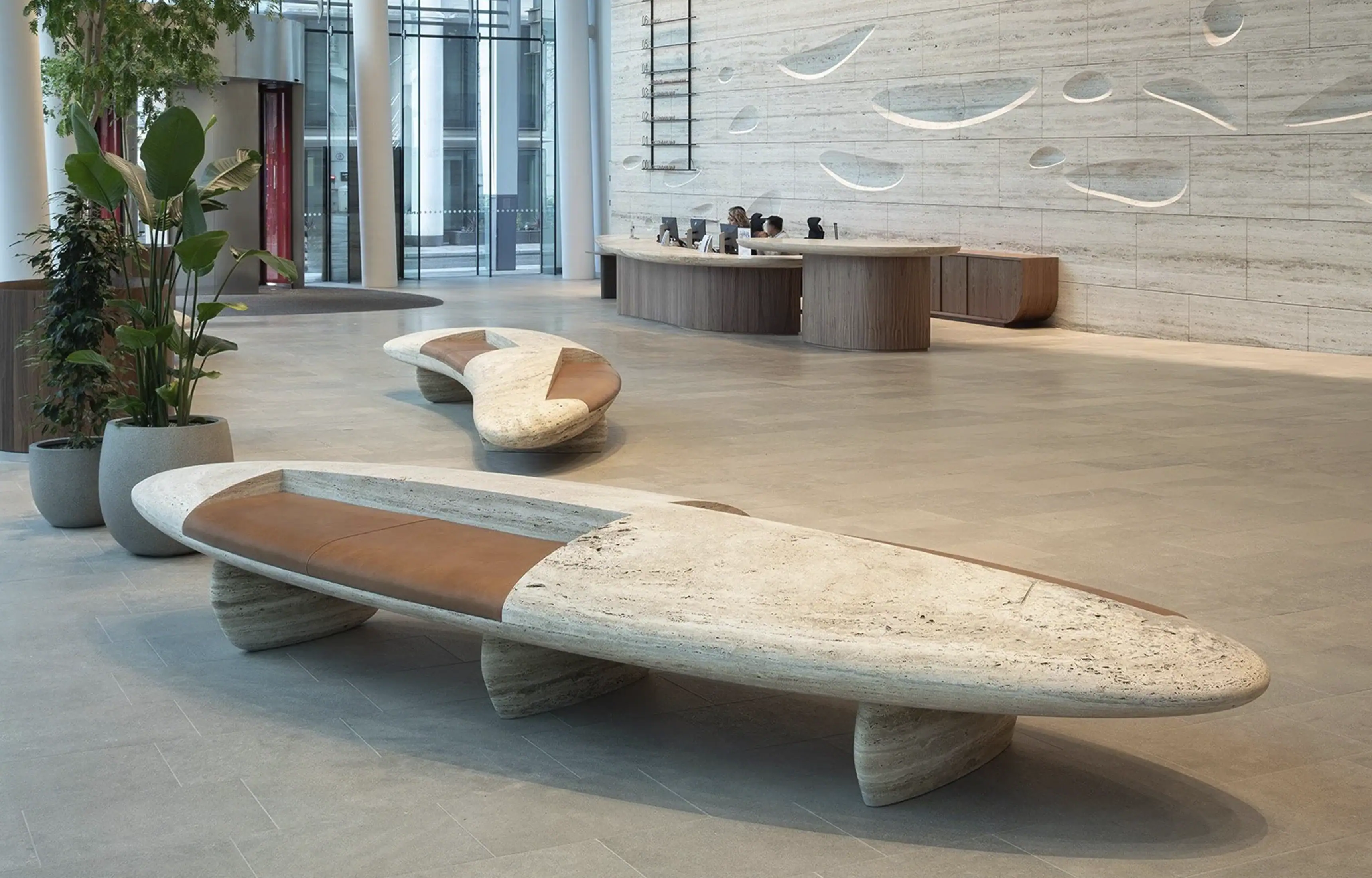 Four Benches, Cut From One Slab of Stone, Weighing Two and a Half Tonnes Each
