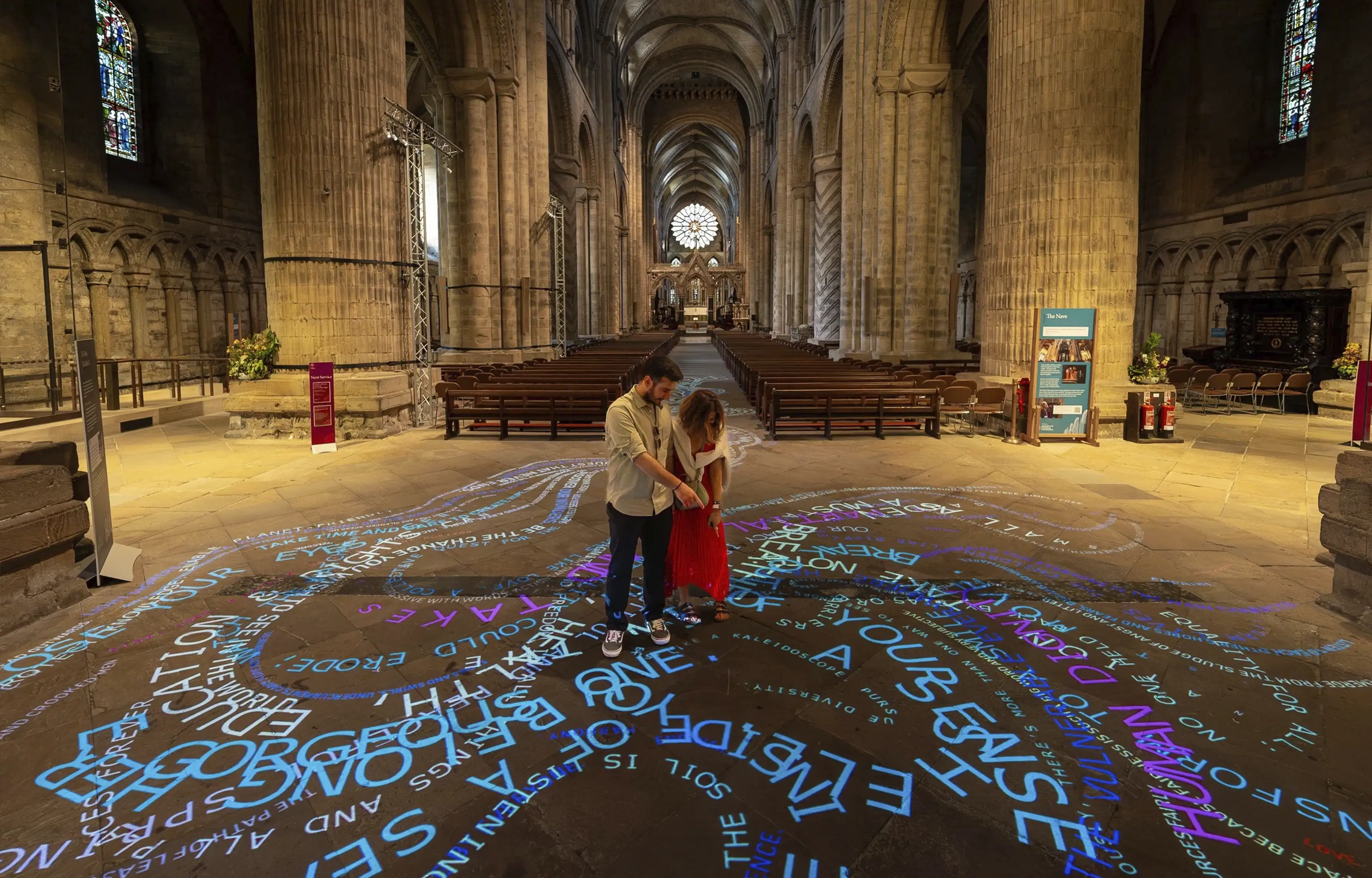 Nicola Anthony's The Words That Bind Us installation in Durham Cathedral's Nave